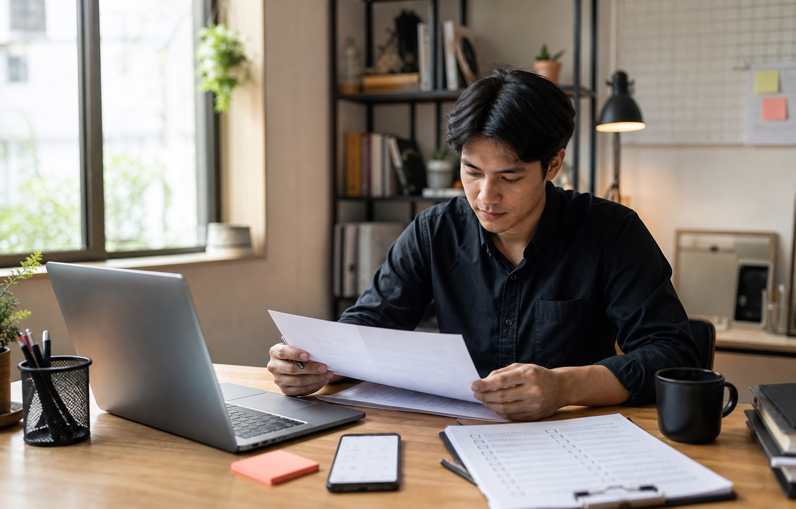 Photograph of a candidate preparing job application and interview materials