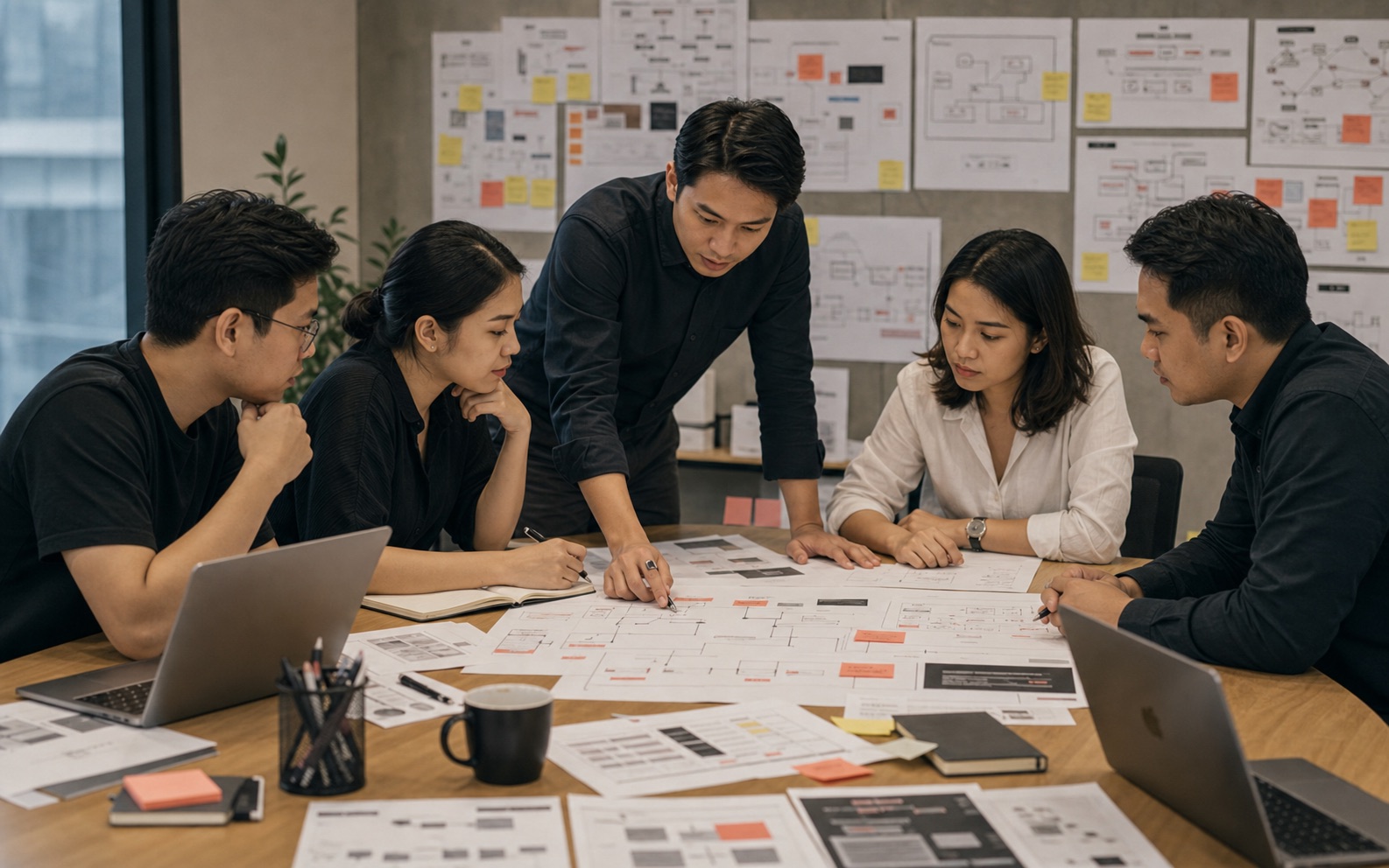 Photograph of an AI product studio mapping enterprise pressure into product loops